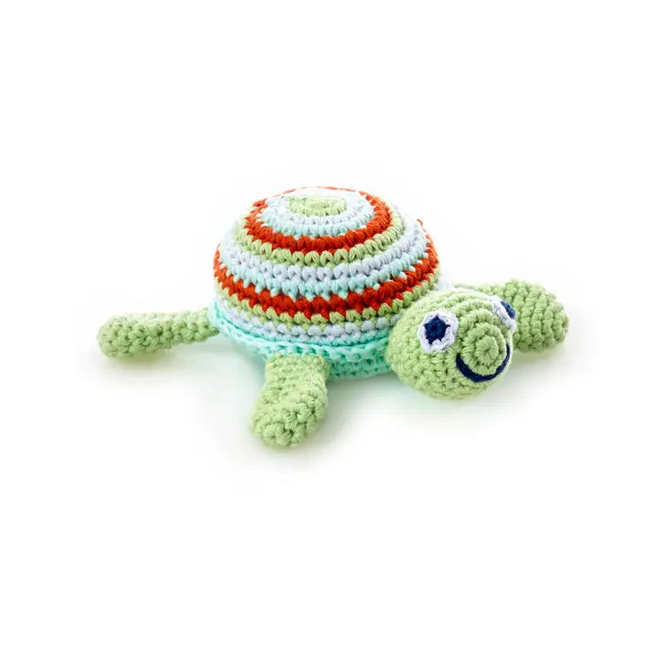 Green 100% Organic Cotton Hand-Knitted Sea Turtle toy. 