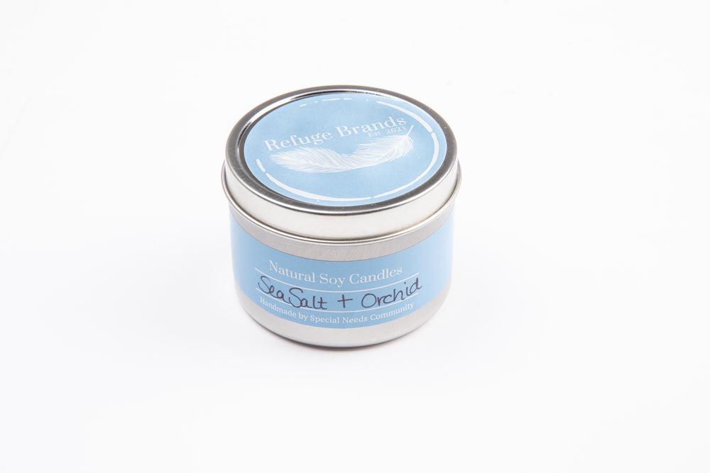 Sea Salt + Orchid Scented Soy Candle in Tin