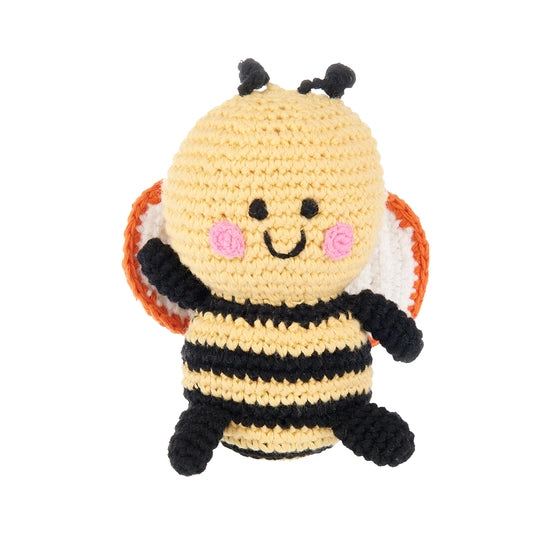 Miss Friendly Bumble Bee is the perfect companion for any child.  This cotton knit toy has a rattle.