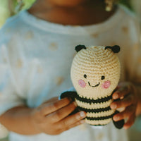 Load image into Gallery viewer, Miss Friendly Bumble Bee is the perfect companion for any child. This cotton knit toy has a rattle.
