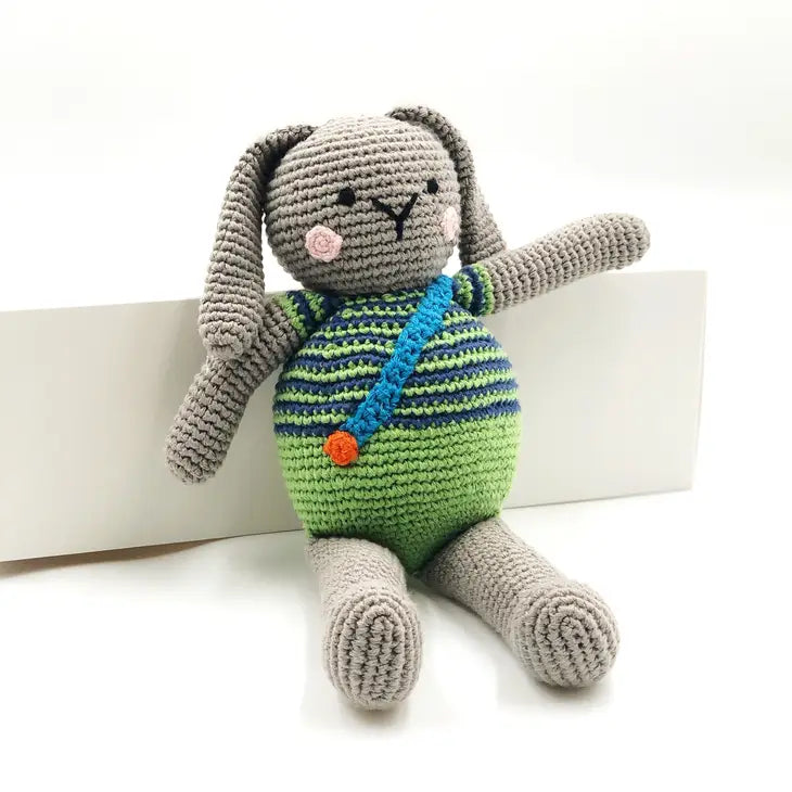 Hand knitted 100% organic cotton Apple Green Bunny Rattle